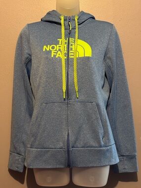 Women’s Blue and Neon Green The North Face Full Zip Hoodie Jacket